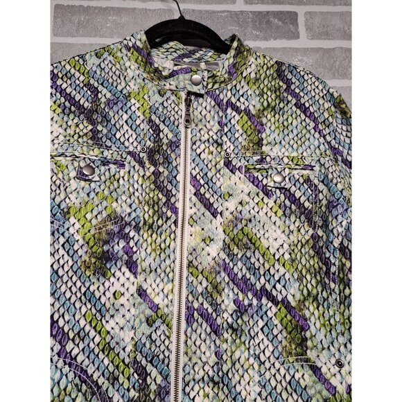 Colorful Snakeskin Print Women's Jacket Front Zipper Chest Pockets Size M‎ - Picture 5 of 12